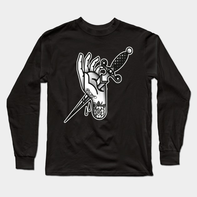 Hand and Dagger Tattoo Long Sleeve T-Shirt by Jahaziel Sandoval